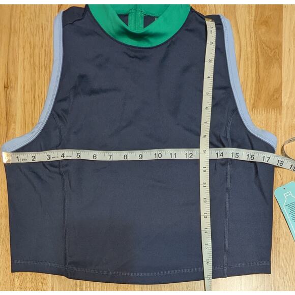 MTA Sport Tank Top Womens XL Navy Blue Green Fast Dri Athletic Cropped Zip Gym - Picture 2 of 8